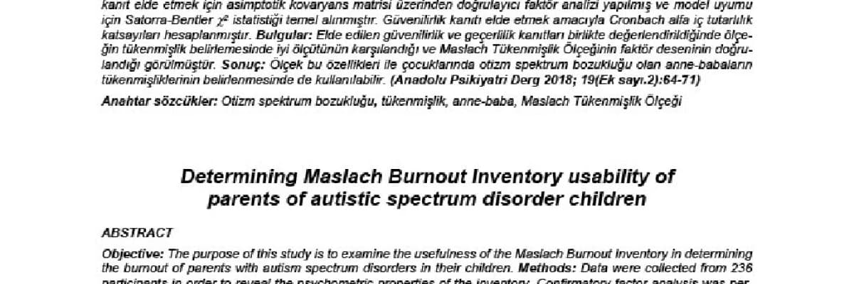 Maslach Tükenmişlik Ölçeğinin Otizmli Çocuk Ebeveynlerinde Kullanılabilirliğinin Belirlenmesi