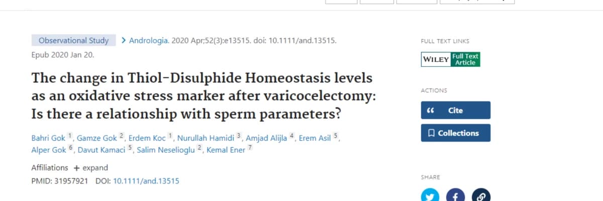 The change in Thiol-Disulphide Homeostasis levels as an oxidative stress marker after varicocelectomy: Is there a relationship with sperm parameters?