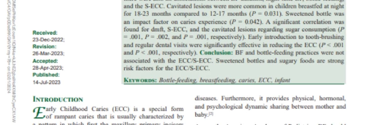 The Impact of Infant Feeding and Oral Hygiene Habits on Early Childhood Caries: A Cross-Sectional Study