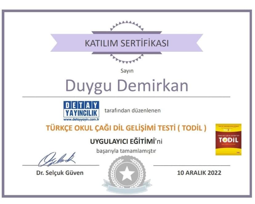 TODİL UYGULAYICI SERTİFİKASI