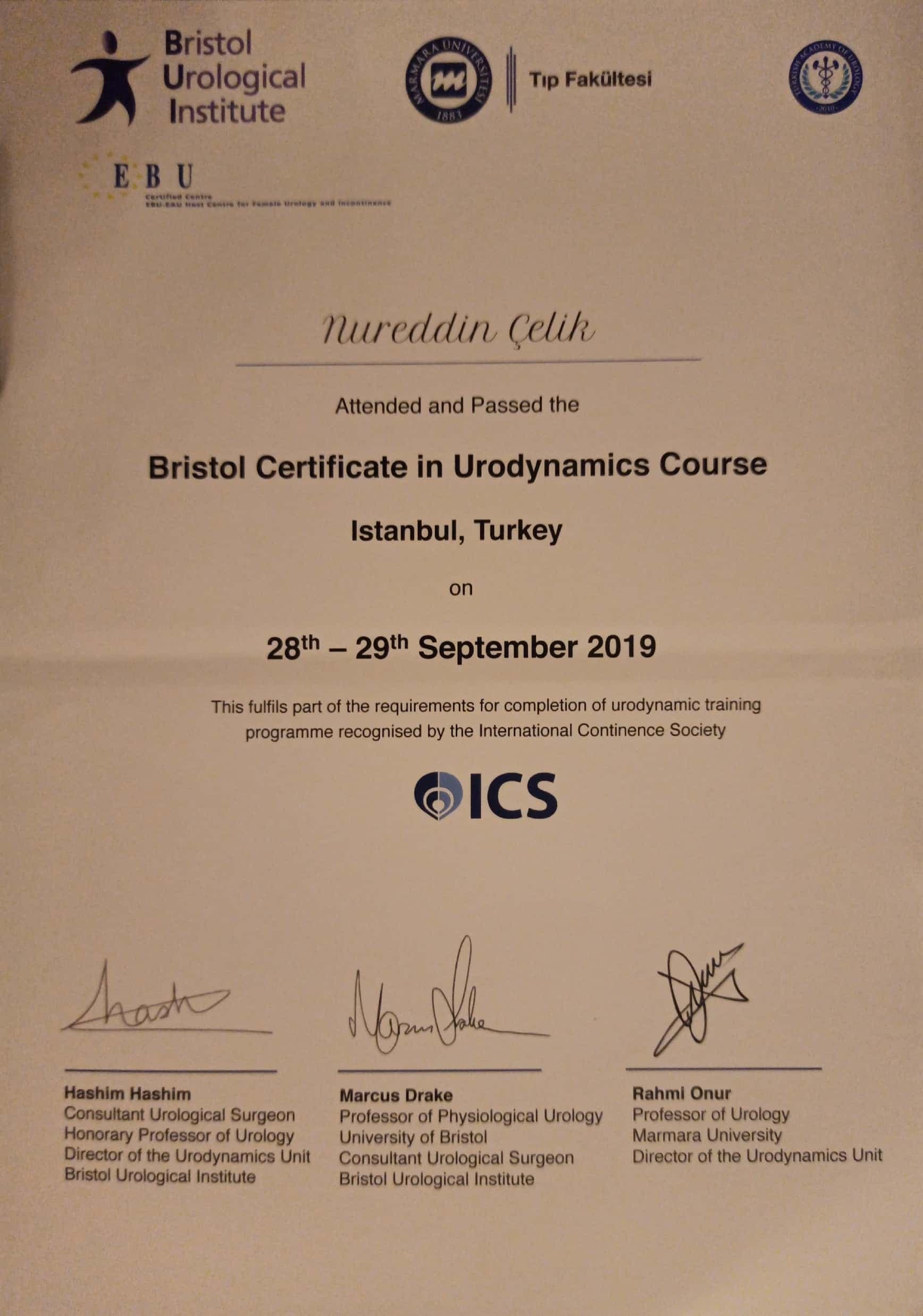 Bristol Urological İnstitute EBU: Bristol Certificate İn Urodinamics CoursE
