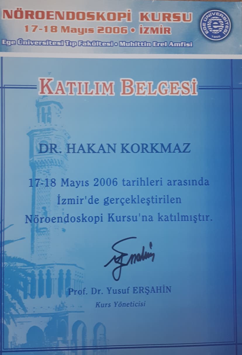 NÖROENDOSKOPİ KURSU 2006 KATILIM BELGESİ