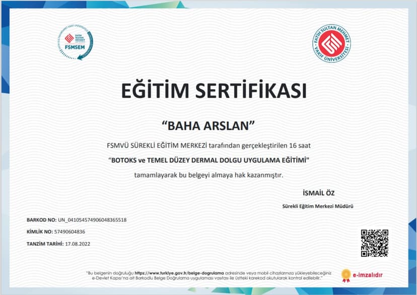 BOTOX VE TEMEL DÜZEY DOLGU UYGULAMA EĞİTİMİ