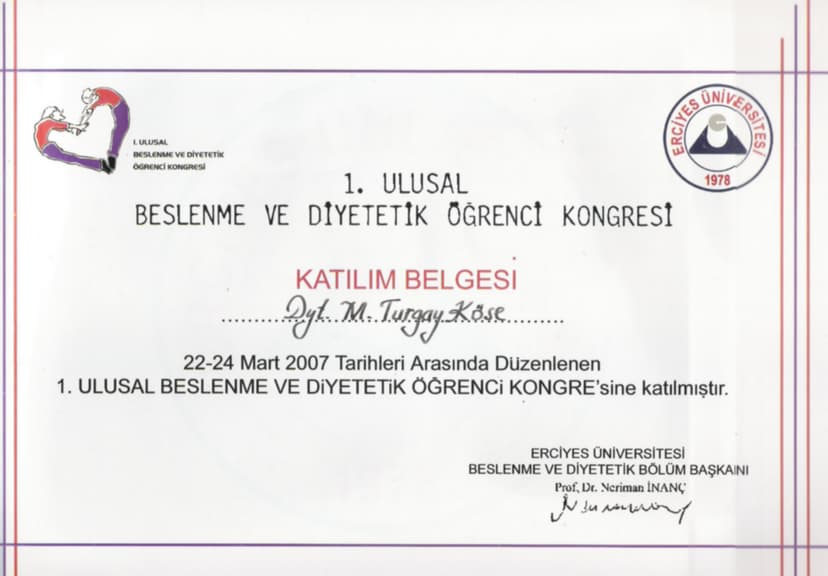 1. Ulusal Beslenme ve Diyetetik Öğrenci Kongresi