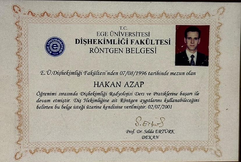Antakya ve Defne Diş Hekimi Hakan Azap | Ege Üniversitesi Röntgen Belgesi