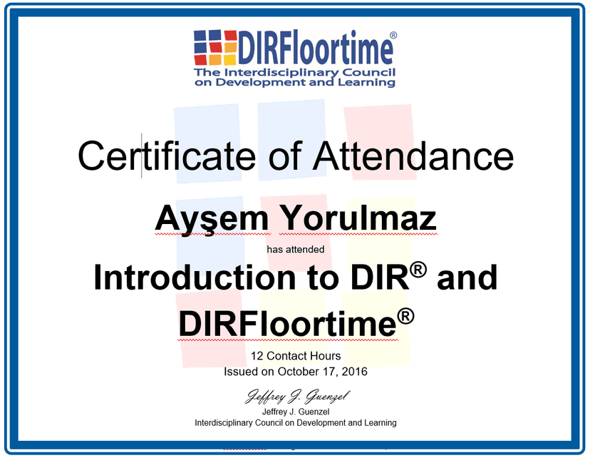 DIR Floortime Başlangıç Kursu Katılım Sertifikası
