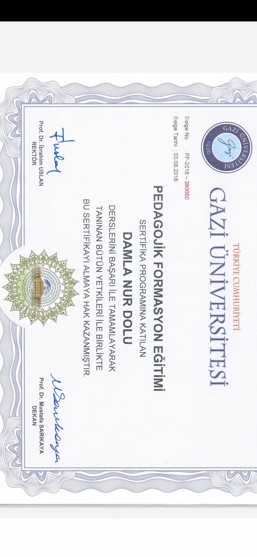 Psikolojik Danışman ve Rehber Öğretmen Diploma