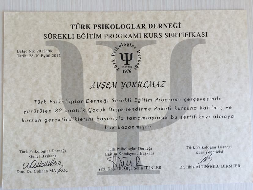 Sürekli Eğitim Programı Kurs Sertifikası