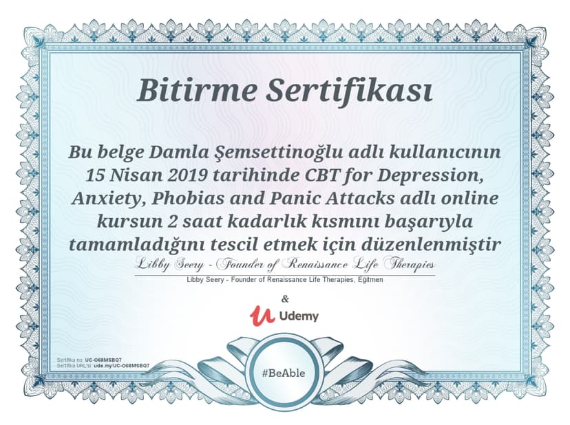 Depresyon, Anksiyete, Fobi ve Panik Atak için BDT