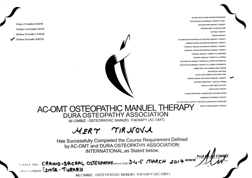 AC-OMT Osteopathic Manuel Therapy Dura Osteopathy Association Cranio Sakral Osteopathy