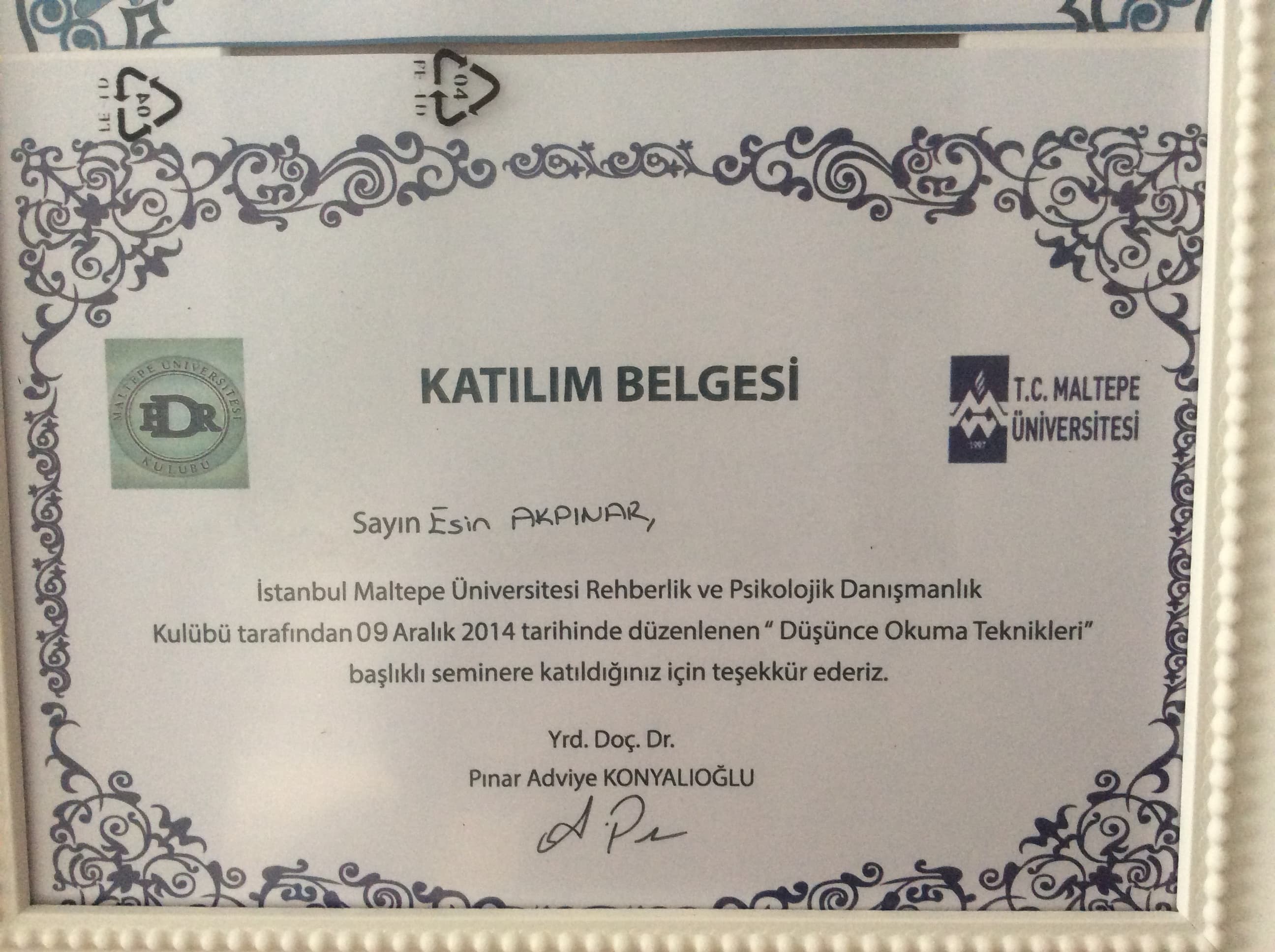 Katılım sertifikası