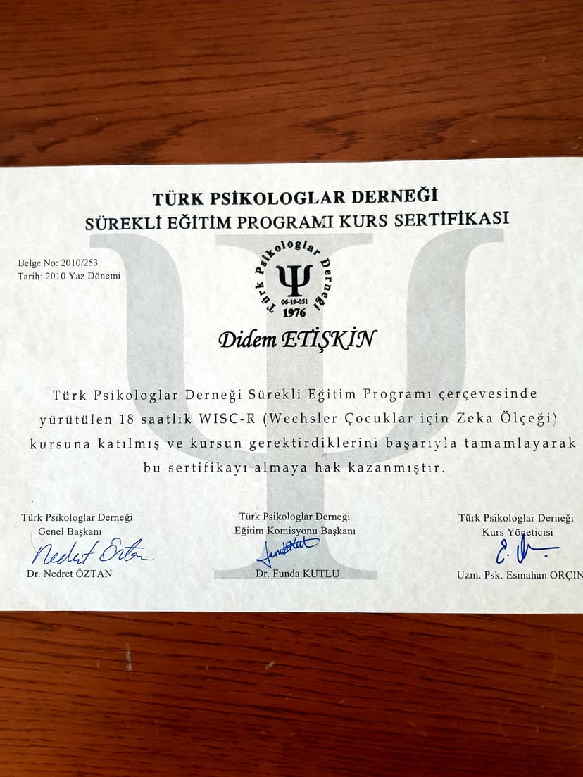 Wisc r zeka testi sertifikası