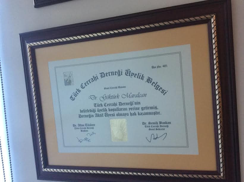 Türk Cerrahi Derneği Üyelik Belgesi