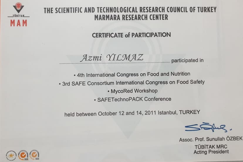The Scıentıfıc And Technologıcal Research Councıl Of Turkey Marmara Research Center – CERTIFICATE of PARTICIPATION