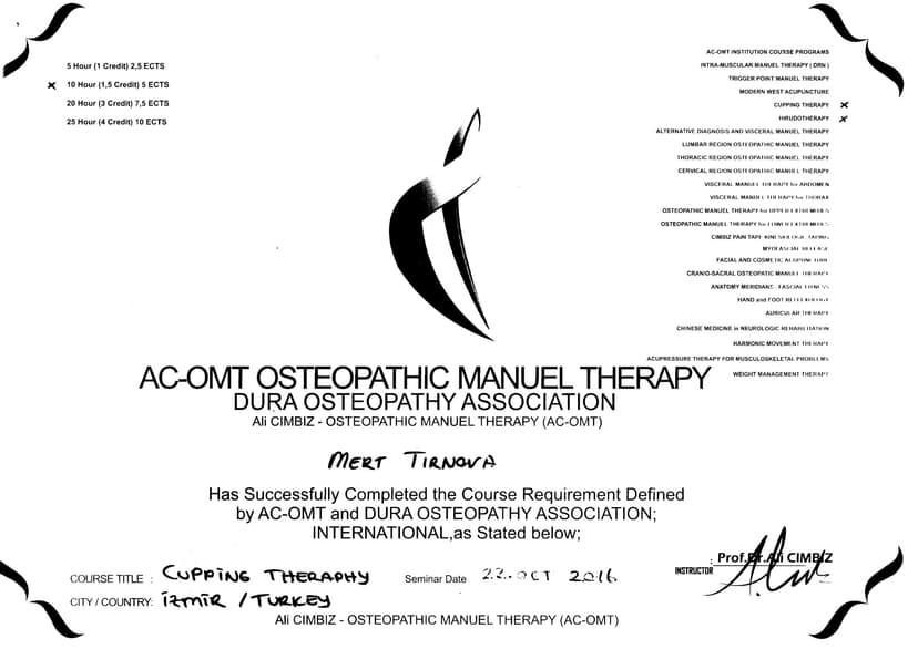 AC-OMT Osteopathic Manuel Therapy Dura Osteopathy Association - Cupping Therapy