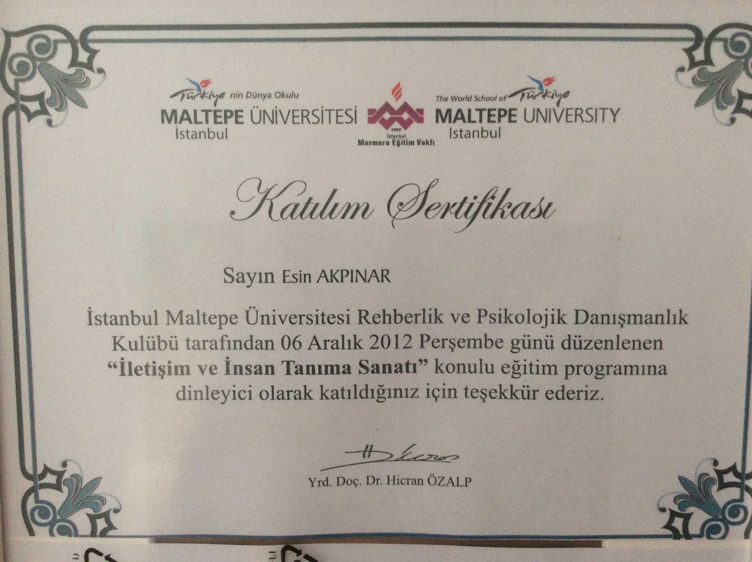 Katılım sertifika 2