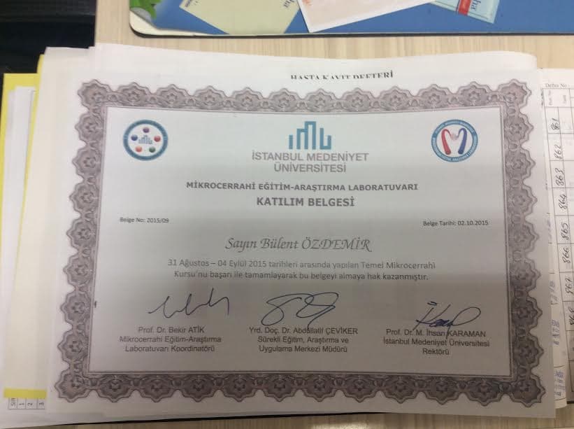 Mikrocerrahi Eğitim - Araştırma Laboratuvarı Katılım Belgesi