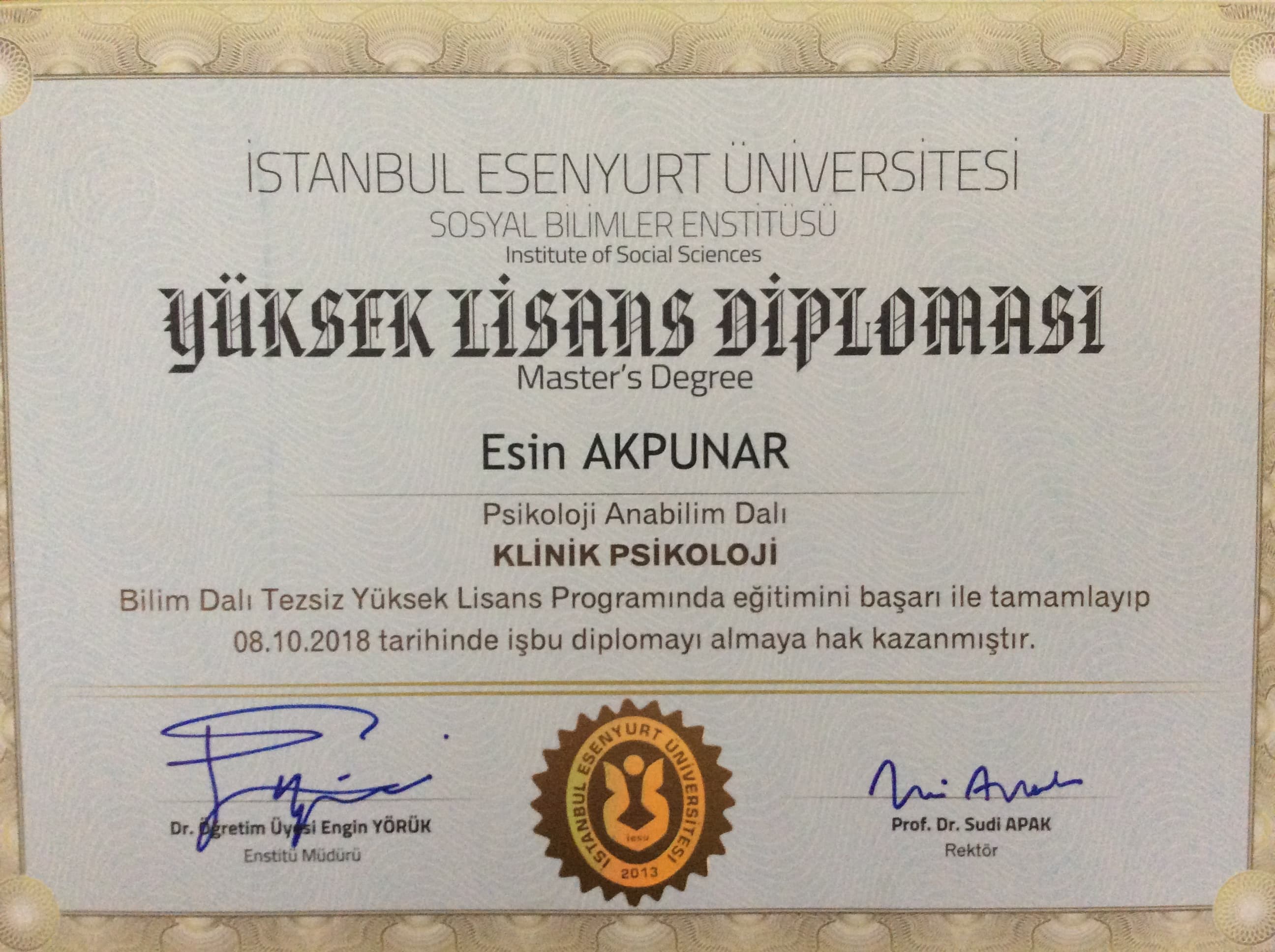 Yüksek lisans diploma
