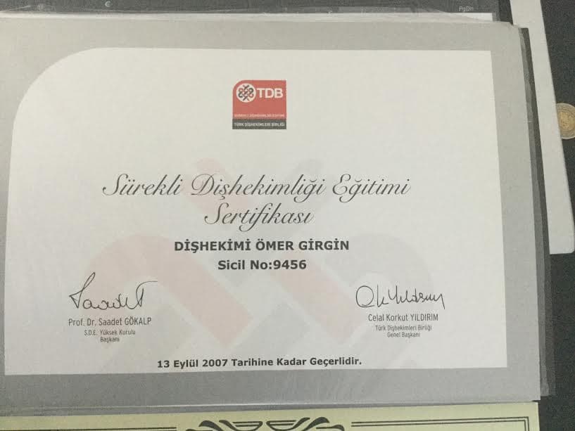 Sürekli Dişhekimliği Eğitimi Sertifikası