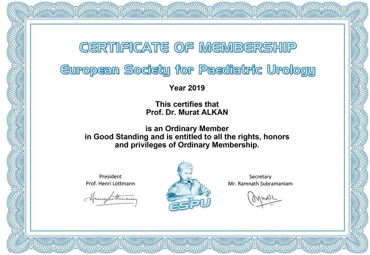ESPU Membership Certificate 2019
