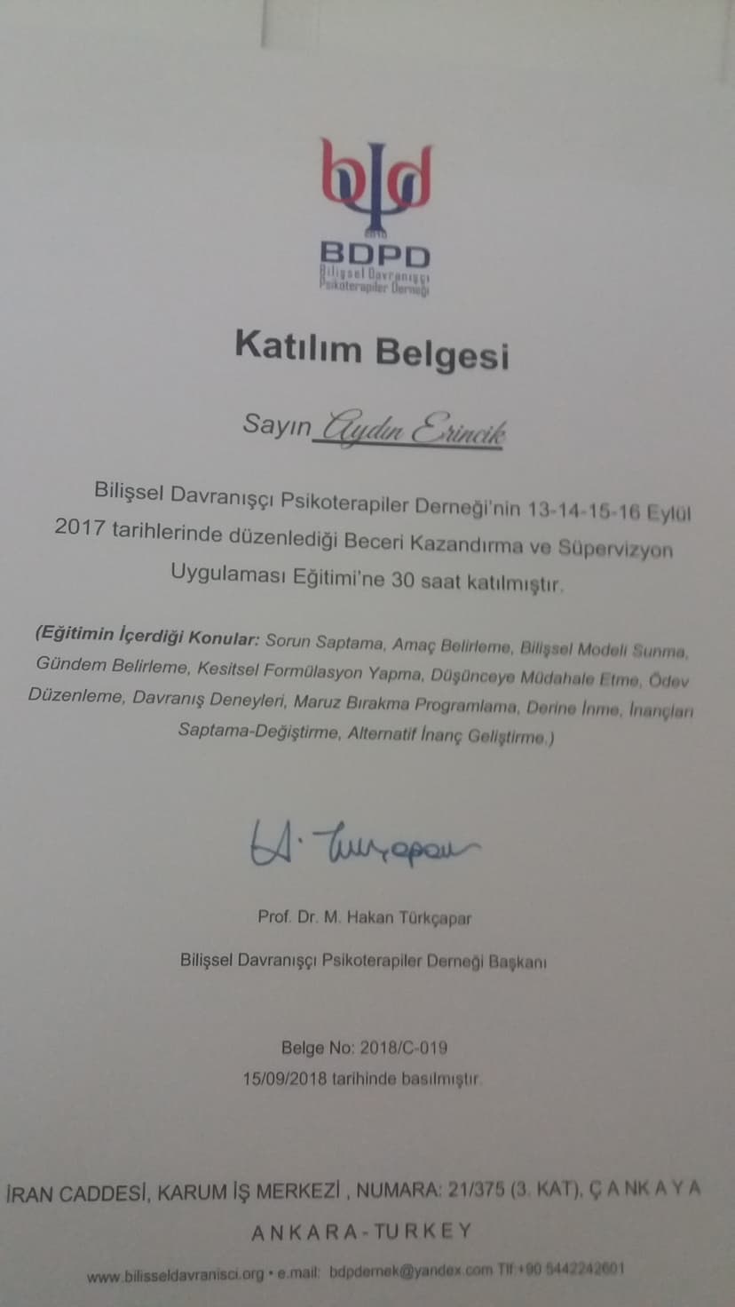 Eğitimi Bdt davranış Bilişsel