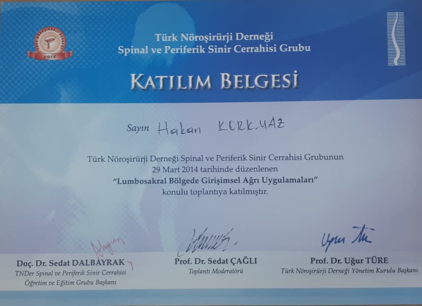 TÜRK NÖROŞİRÜRJİ DERNEĞİ SPİNAL VE PERİFERİK SİNİR CERRAHİSİ GRUBU 2014