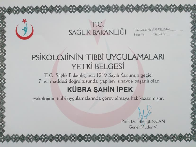Psikolojinin Tıbbi Uygulamaları Yetki Belgesi