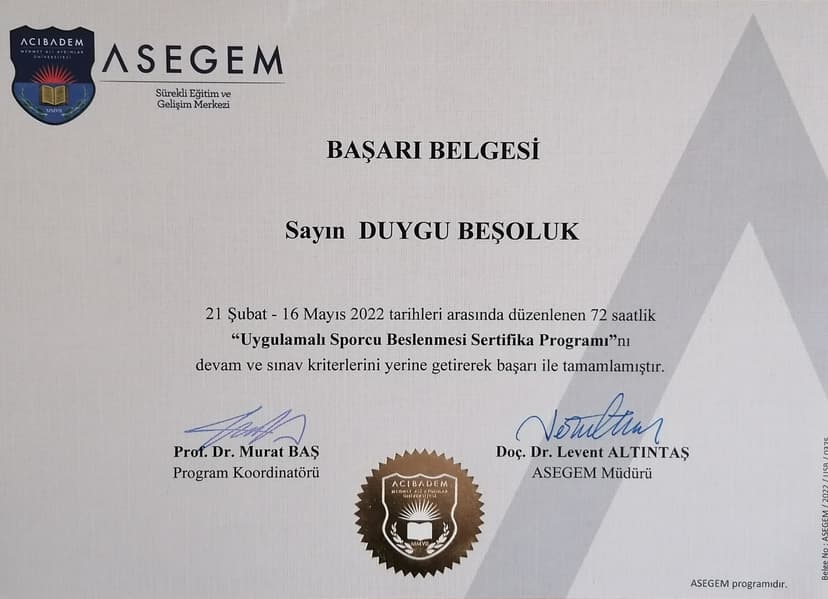 Uygulamalı Sporcu Beslenmesi Sertifikası