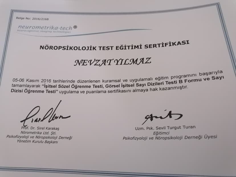 Nöropsikolojik test sertifikası