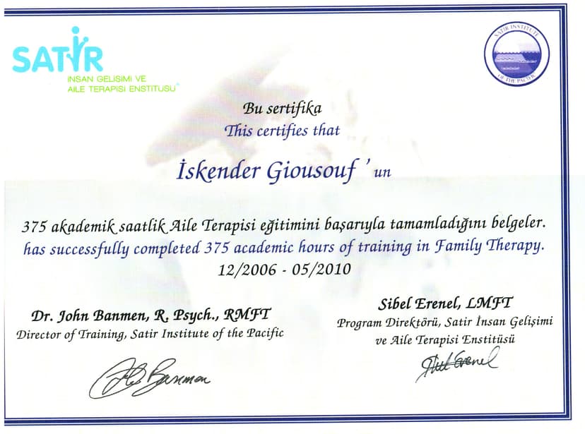 Aile Ve çiftTerapisi Sertifikası