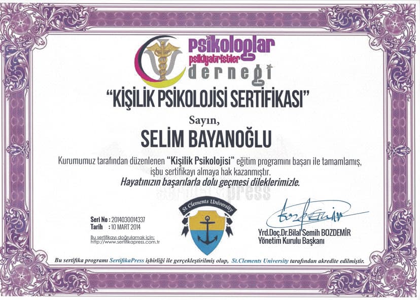Kişilik Psikolojisi Sertifikası