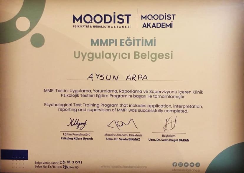MMPI TEST CERTIFICATE