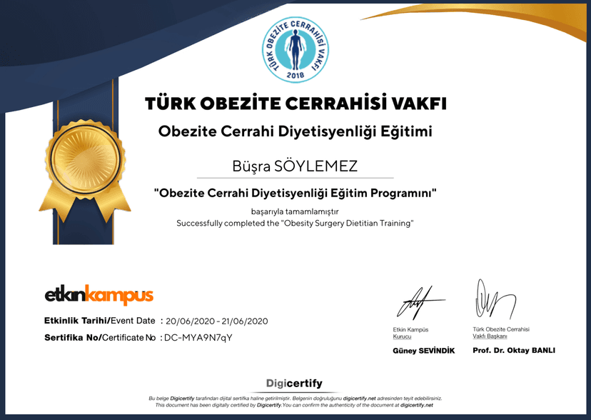 Obezite Cerrahisi Diyetisyenliği Eğitimi