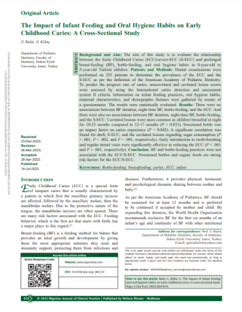 The ımpact of ınfant feeding and oral hygiene habits on early childhood caries: a cross-sectional study