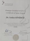 Prof. Dr. Yetkin Söyüncü Ortopedi ve Travmatoloji sertifikası