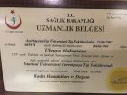 Op. Dr. Ulviyya Alakbarova Kadın Hastalıkları ve Doğum sertifikası