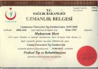 Uzm. Dr. Muharrem Mert Fiziksel Tıp ve Rehabilitasyon sertifikası