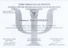 Klinik Psikolog  Mehmet Emin Kızgın Klinik Psikolog sertifikası