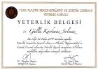 Op. Dr. Güllü Korkmaz Solmaz Plastik Rekonstrüktif ve Estetik Cerrahi sertifikası