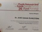 Op. Dr. Avni Hakan Ölmeztürk Plastik Rekonstrüktif ve Estetik Cerrahi sertifikası