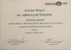 Uzm. Dr. Abdullah Yoldaş Fiziksel Tıp ve Rehabilitasyon sertifikası