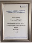 Dr. Mehmet Akgün Medikal Estetik Tıp Doktoru sertifikası