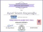 Dil ve Konuşma Terapisti Aysel Sinem Koçanoğlu Dil Konuşma Bozuklukları sertifikası